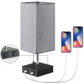 Modern Linen Square Table Lamp - Double plug
