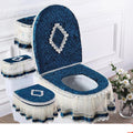 3-Piece Zippered Toilet Seat Cover Set - Dark Blue