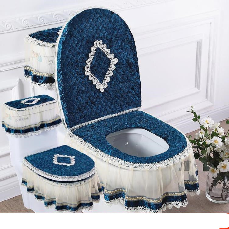 3-Piece Zippered Toilet Seat Cover Set - Dark Blue