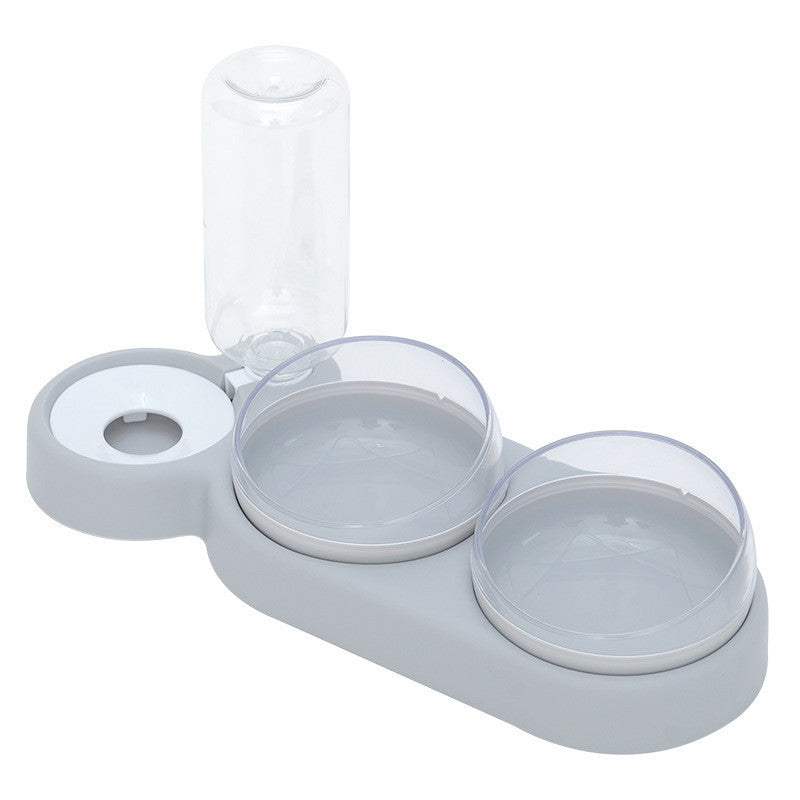 Automatic Pet Feeder with Water Fountain & Raised Double Bowl Stand - Grey
