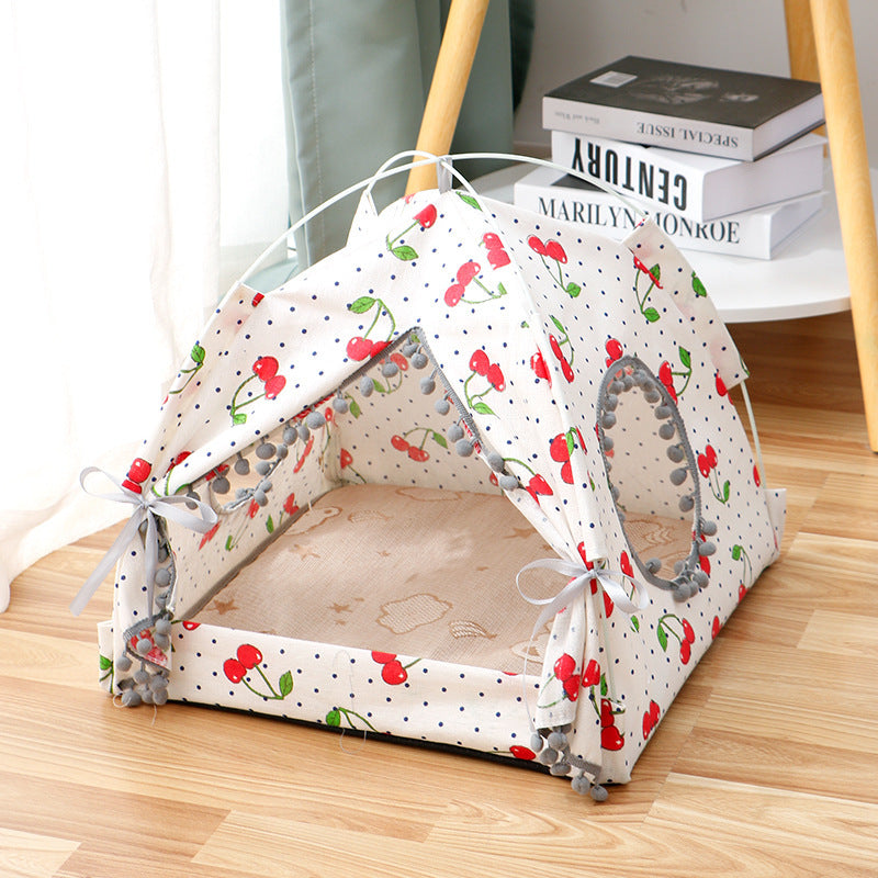 Cat Tent Enclosed Pet Bed - Cherry