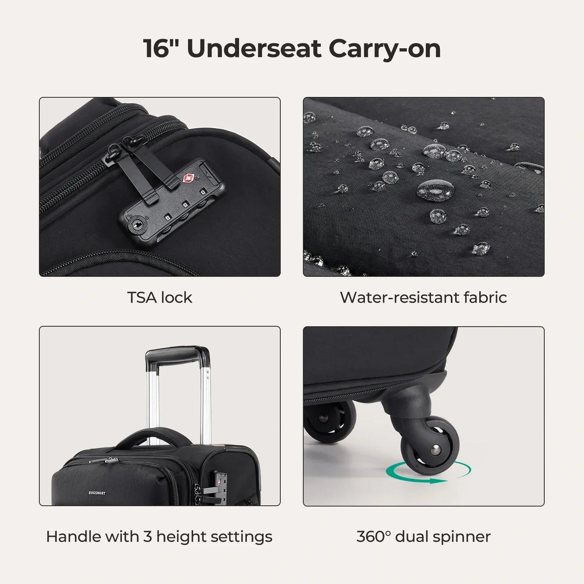 Bagsmart 16" Personal Item Carry on Luggage - Image 4