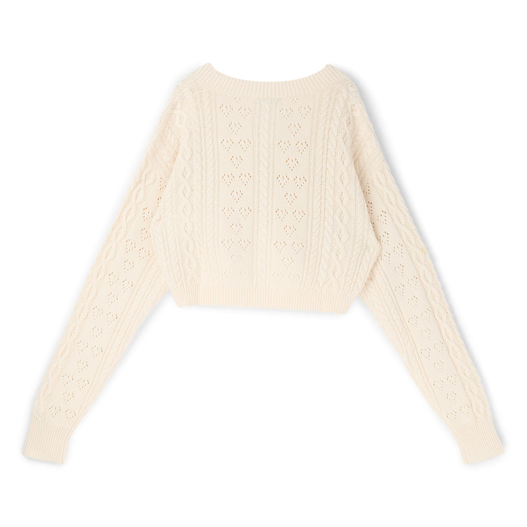 Danielle Guizio Noah Cable Crop Cardigan (Snow white) - Image 2
