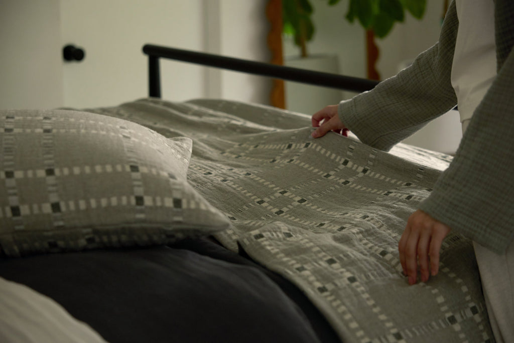 Grid Cotton Wool Coverlet - FINAL SALE (Moss) - Image 4