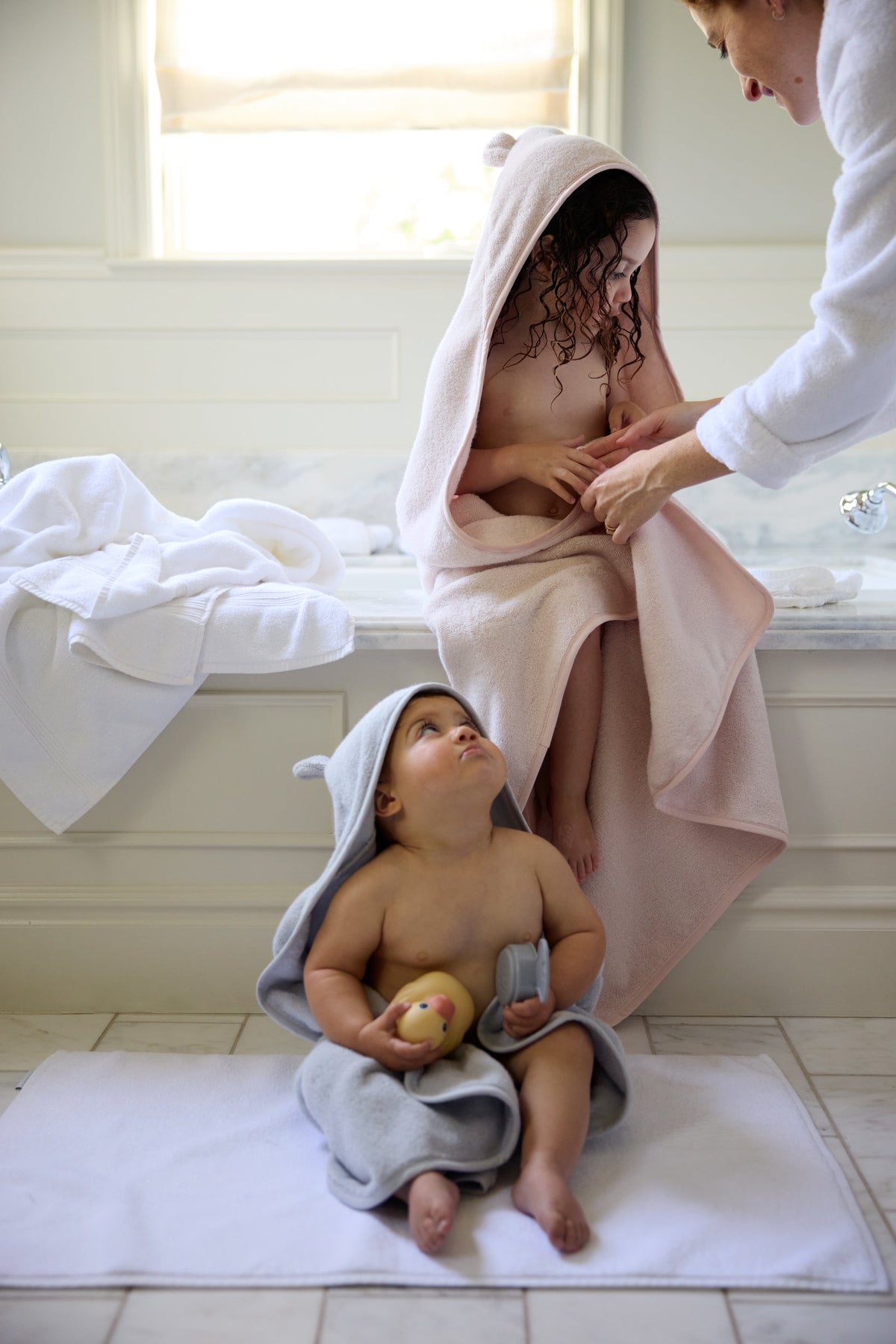 Organic Hooded Baby Towel with Ears (Blush) - Image 2