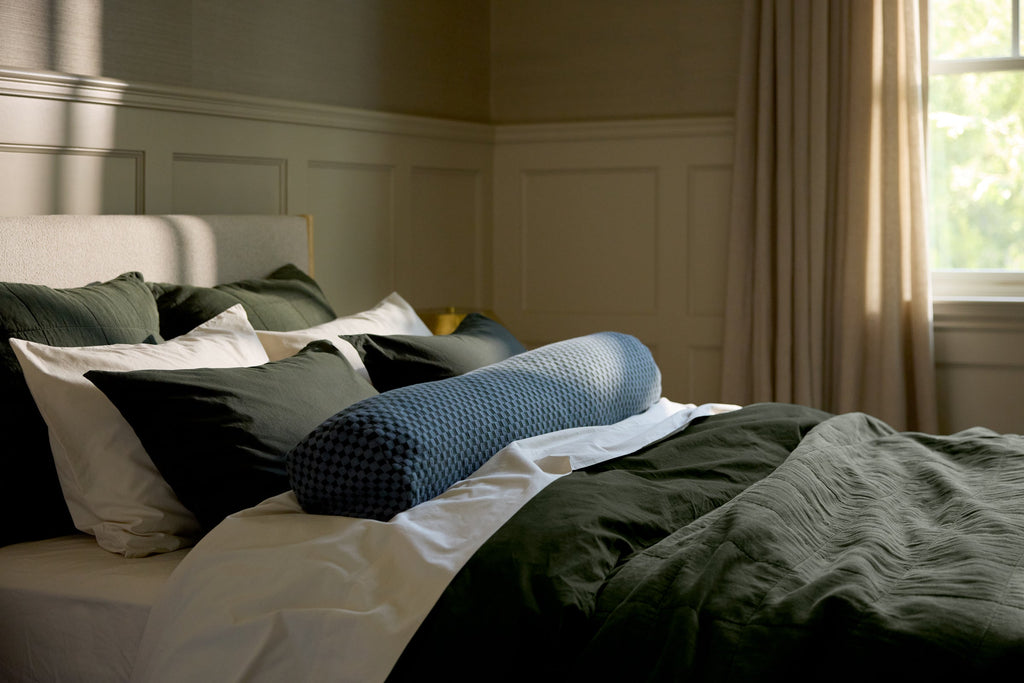 Organic Keys Jacquard Bolster Pillow Cover - FINAL SALE (Dusk and Evergreen) - Image 2