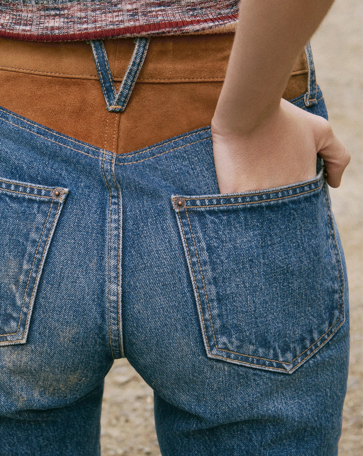 Dylan Suede-Patchwork Straight-Leg Jean - Image 6