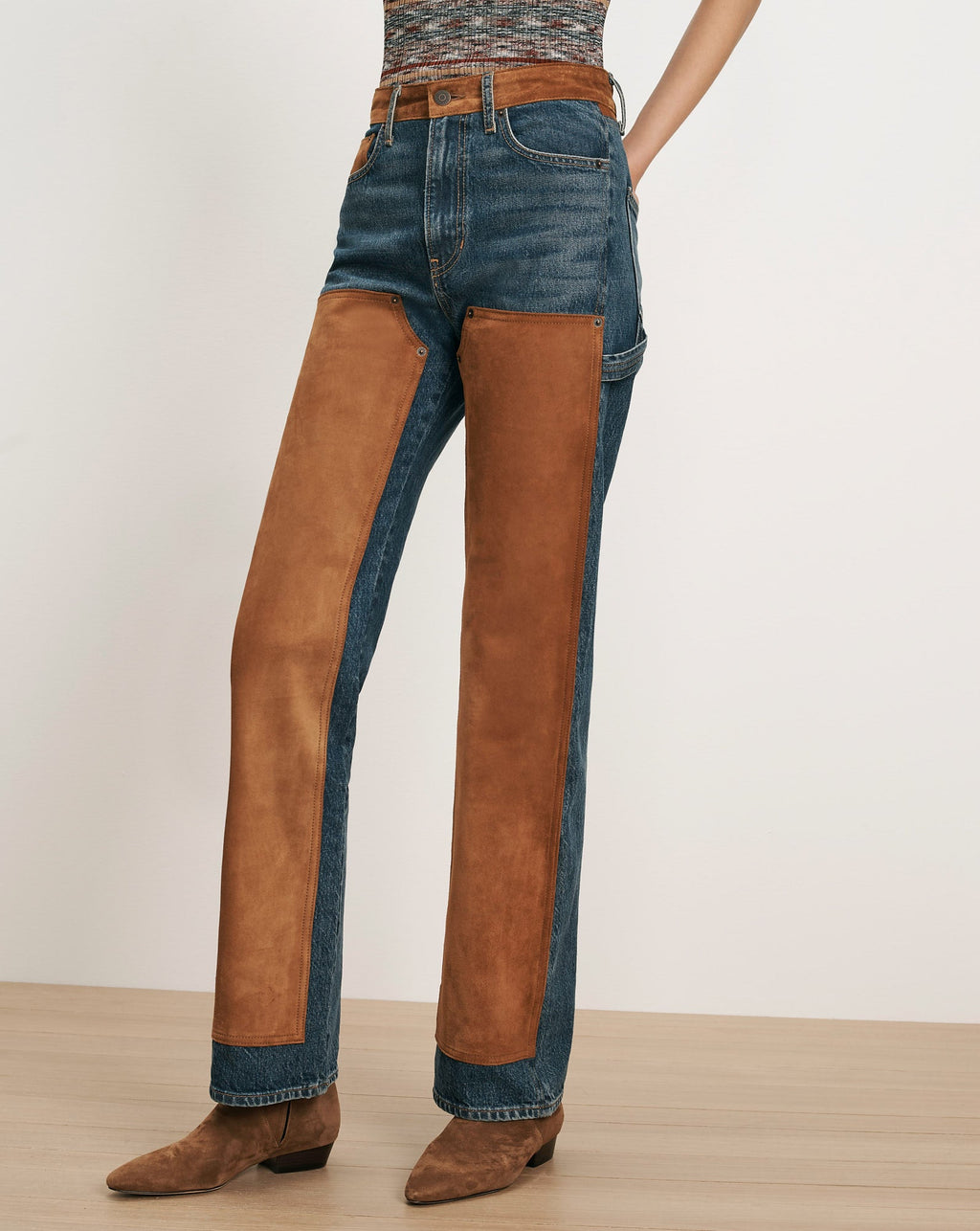 Dylan Suede-Patchwork Straight-Leg Jean - Image 2