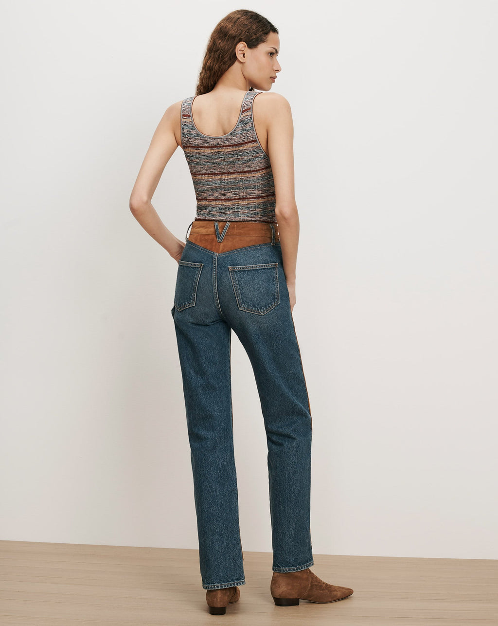 Dylan Suede-Patchwork Straight-Leg Jean - Image 5