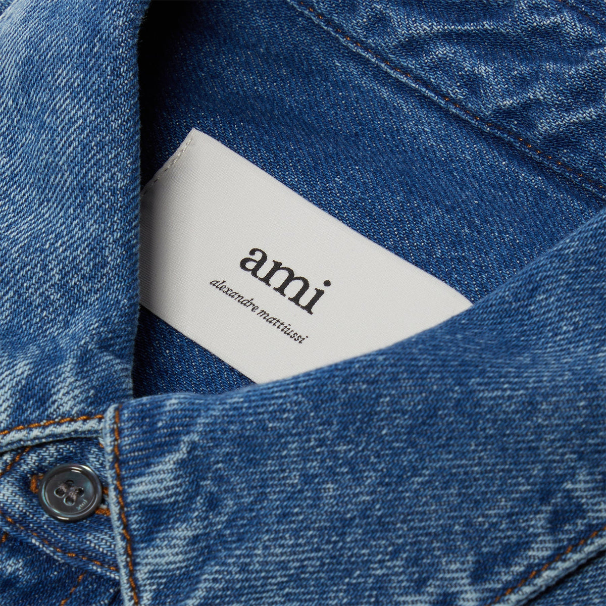 AMI Paris ADC Cotton Button-Down Shirt (Blue) - Image 3