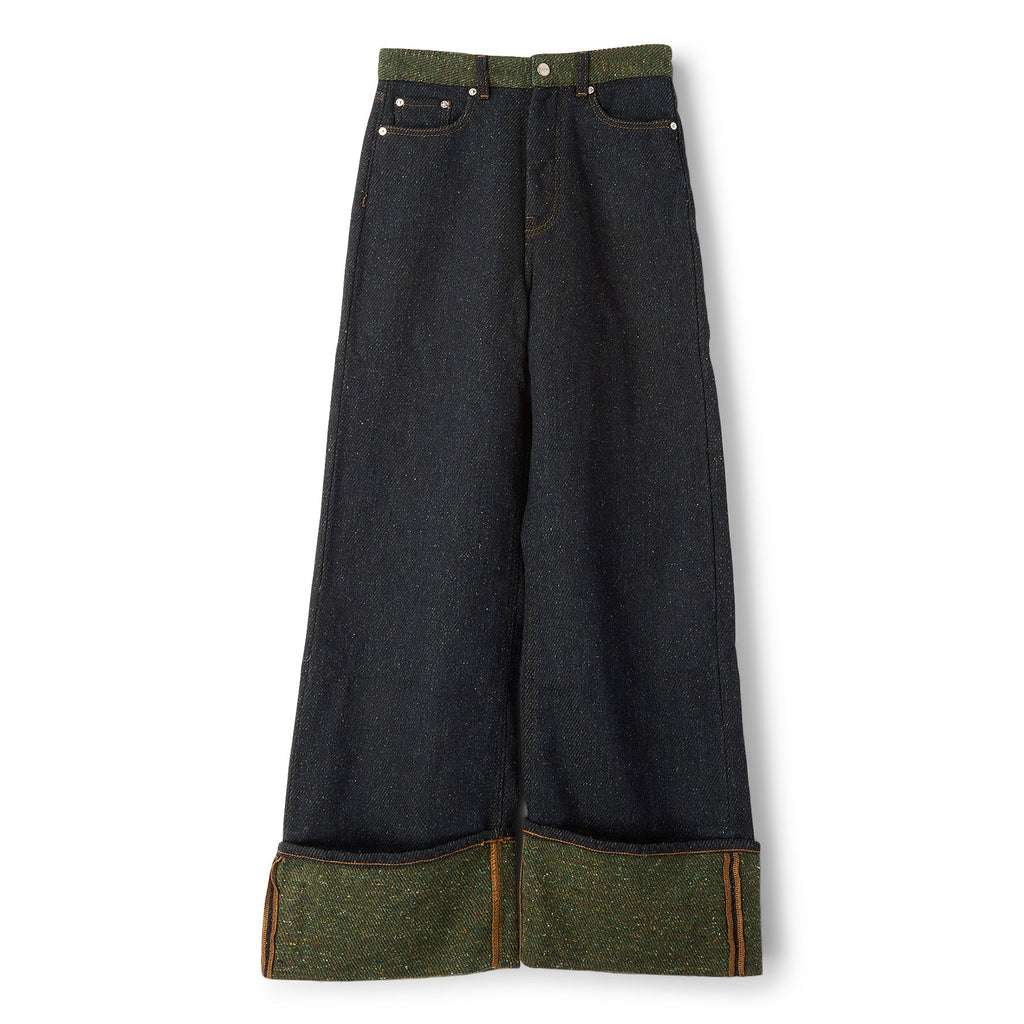 GANNI Fold-Up Twill Denim Baggy Jeans (Phantom)