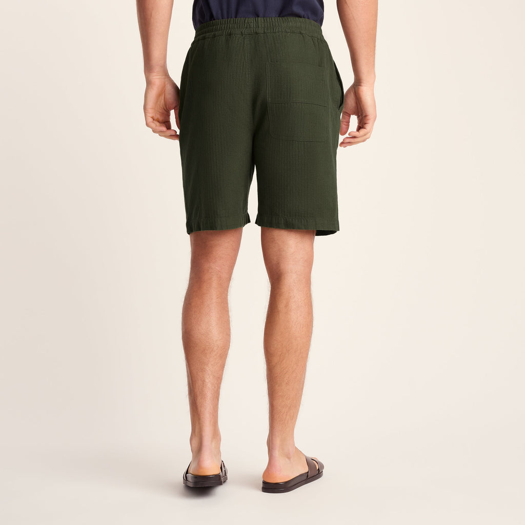 Allento Mens Relaxed Fit Herringbone Fabric Shorts - Dark Olive Green - Image 3