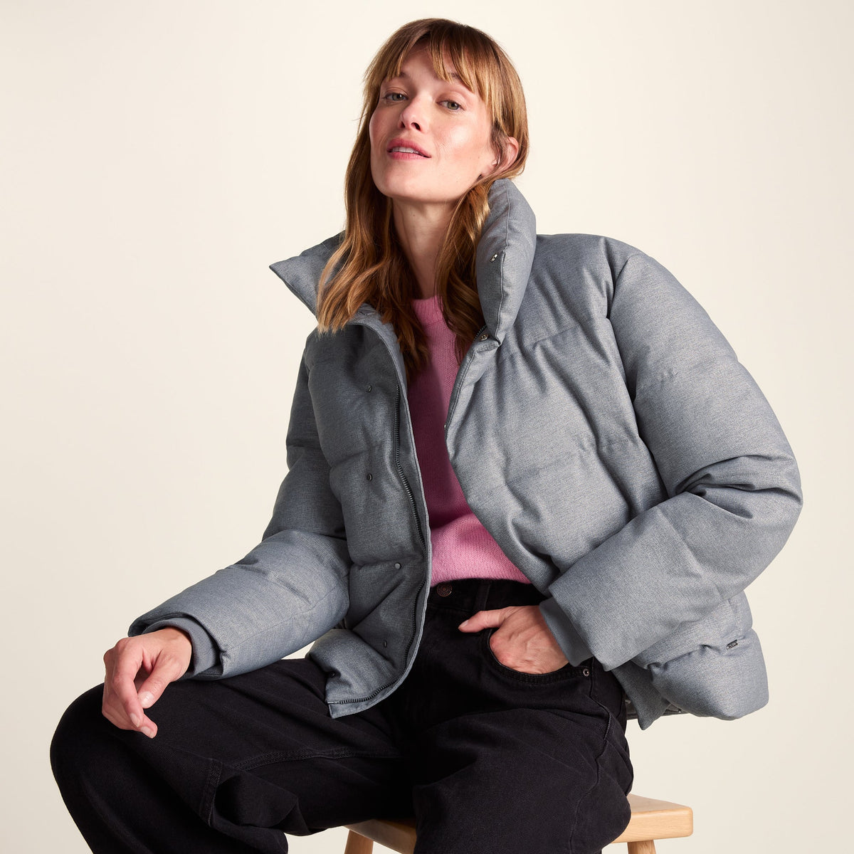 Allitt Womens Short Insulated Padded Jacket - Ice Grey Melange - Image 5