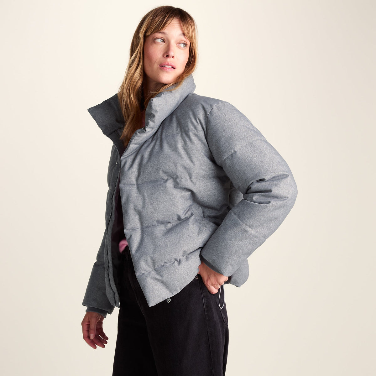Allitt Womens Short Insulated Padded Jacket - Ice Grey Melange - Image 6