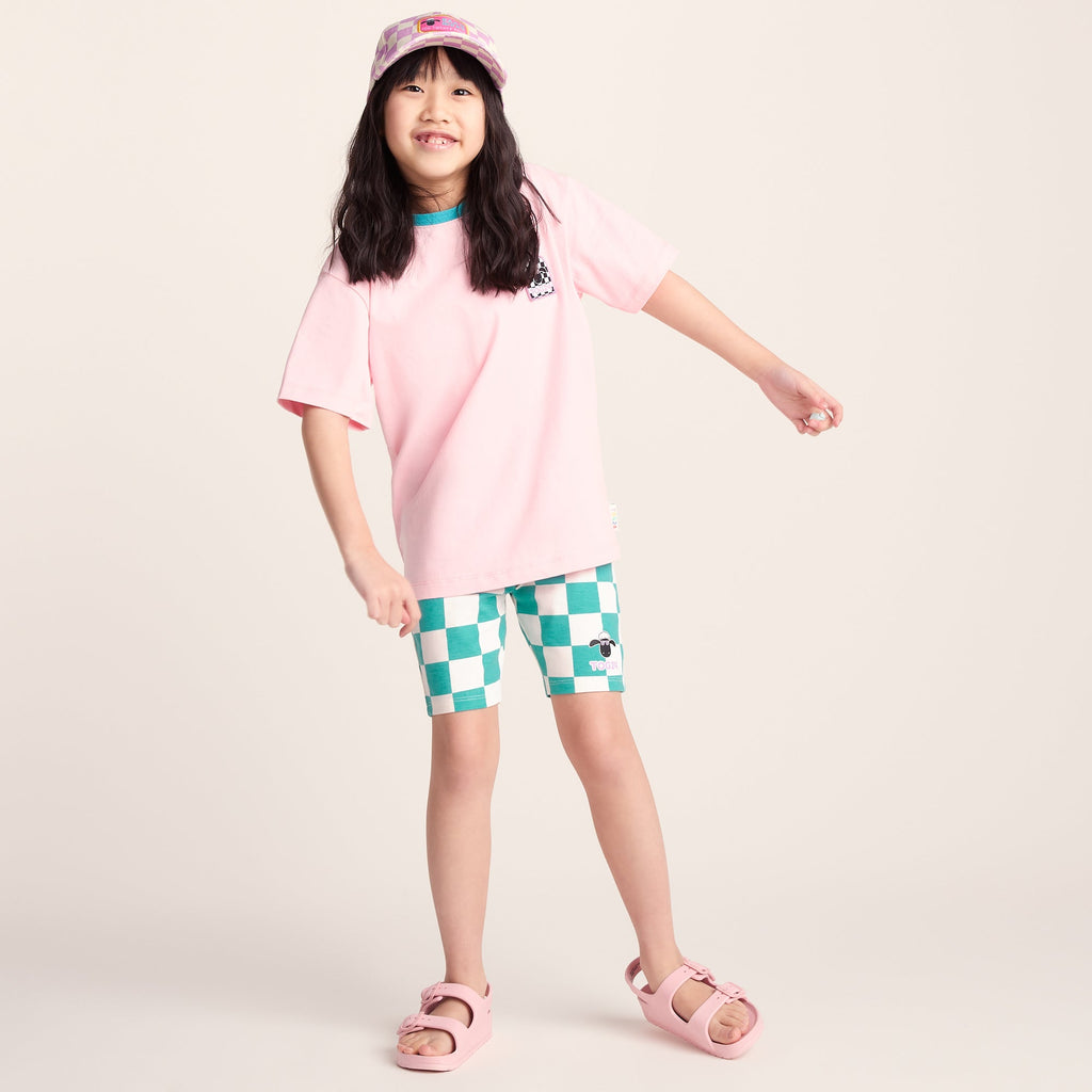 Altay Kids Shaun the Sheep Cycling Short - Spearmint/Woolly Checkerboard - Image 2