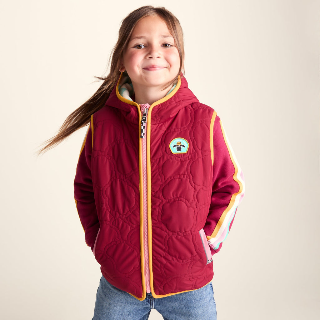 Ancon Shaun the Sheep Kids Insulated Quilted Gilet Microfleece Lining - Beetroot Red