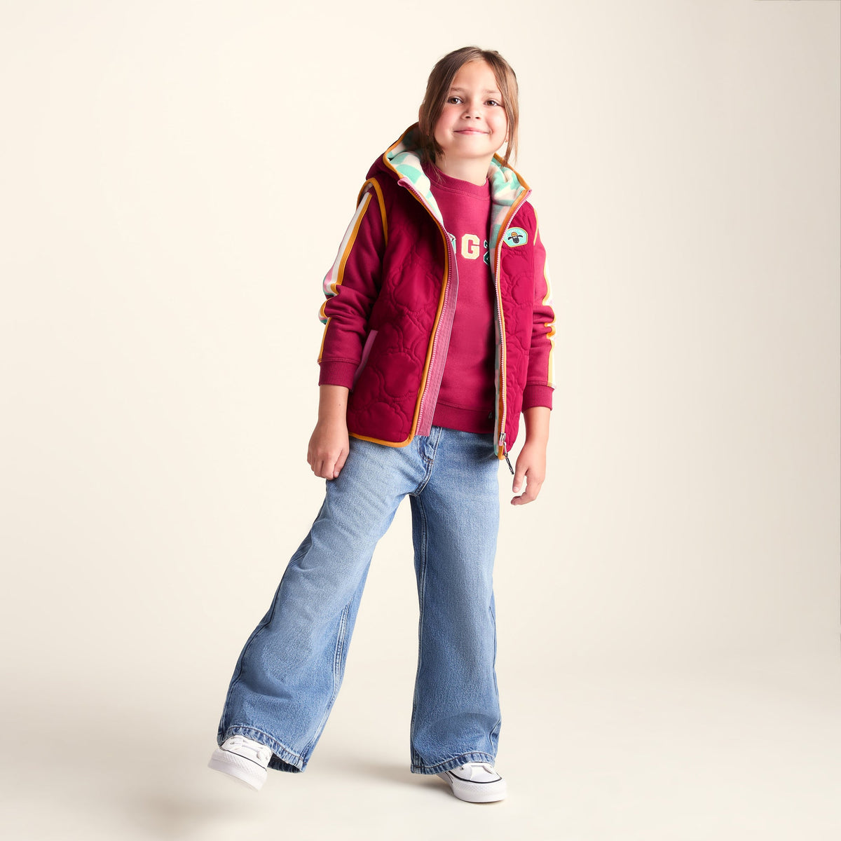 Ancon Shaun the Sheep Kids Insulated Quilted Gilet Microfleece Lining - Beetroot Red - Image 2
