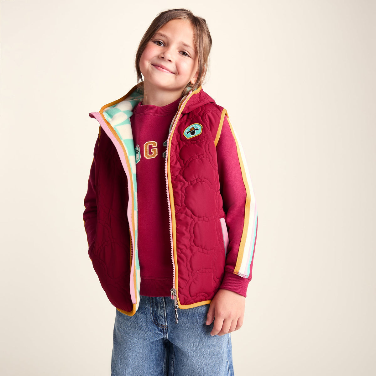 Ancon Shaun the Sheep Kids Insulated Quilted Gilet Microfleece Lining - Beetroot Red - Image 7