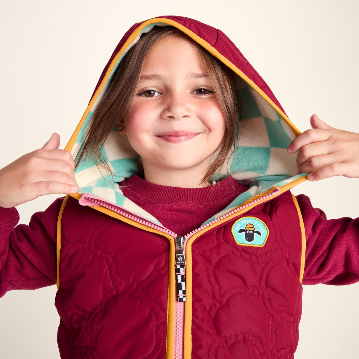 Ancon Shaun the Sheep Kids Insulated Quilted Gilet Microfleece Lining - Beetroot Red - Image 6