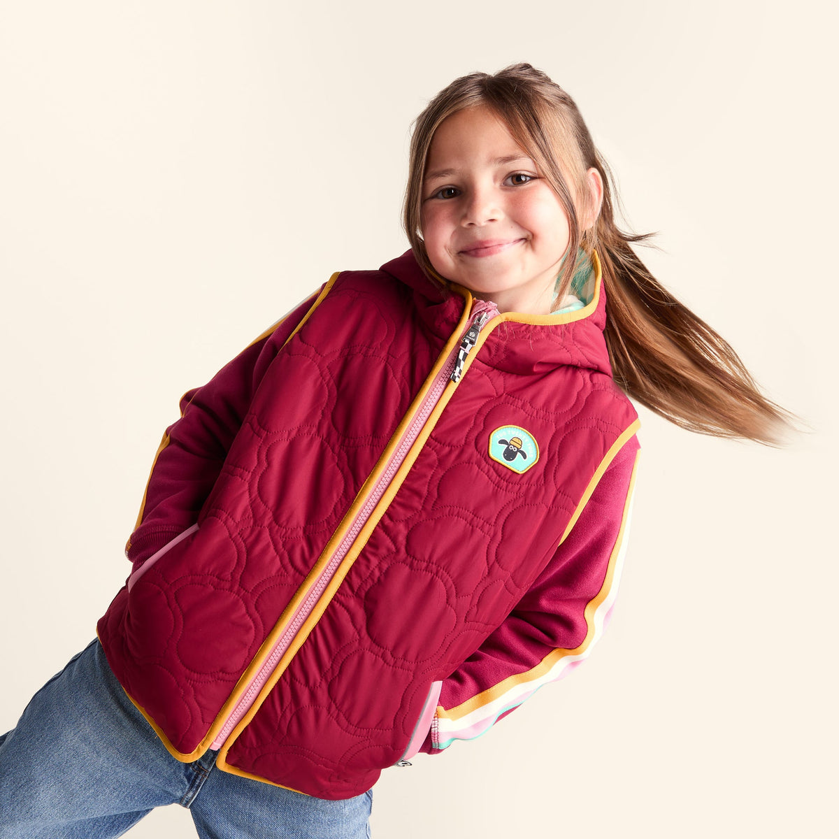 Ancon Shaun the Sheep Kids Insulated Quilted Gilet Microfleece Lining - Beetroot Red - Image 8