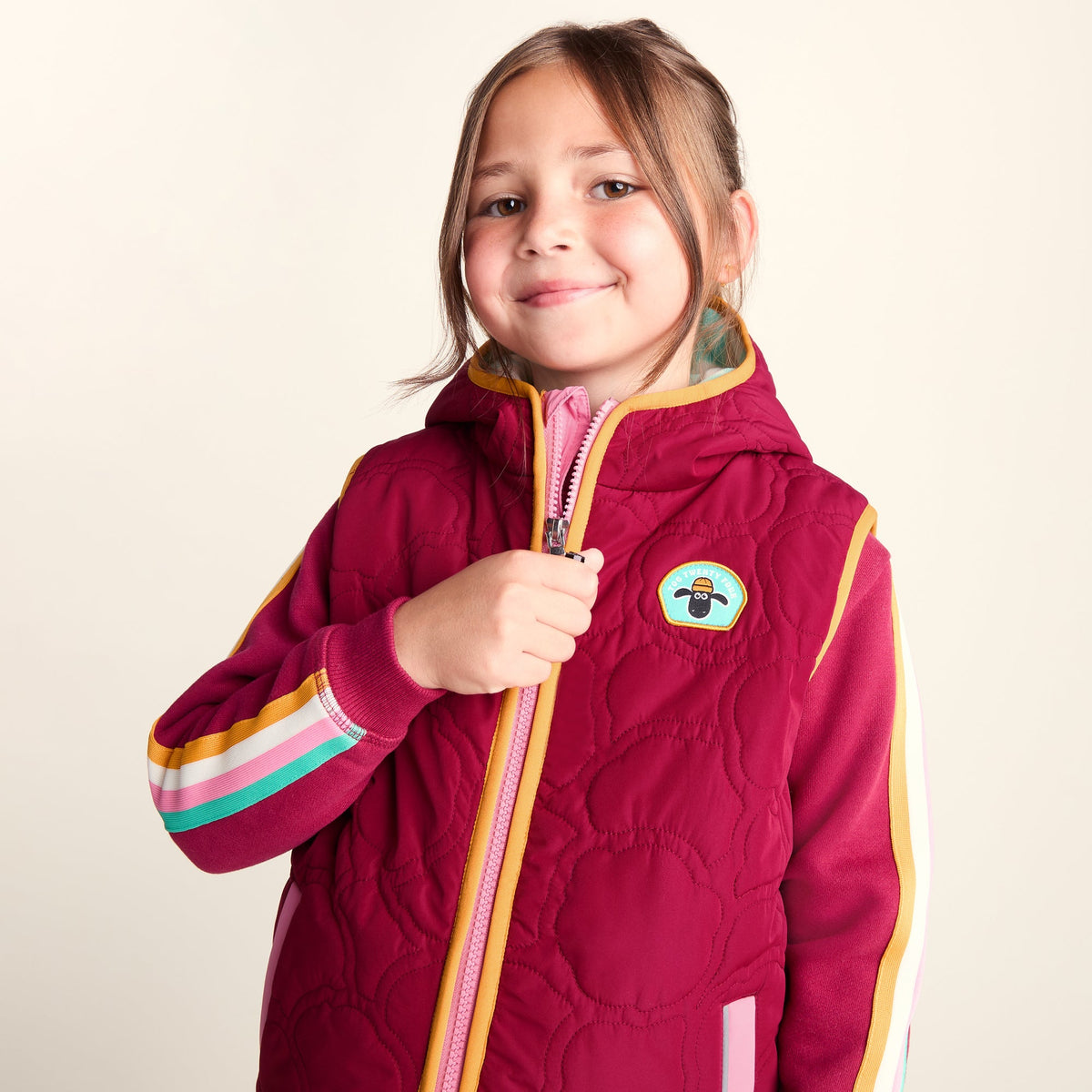 Ancon Shaun the Sheep Kids Insulated Quilted Gilet Microfleece Lining - Beetroot Red - Image 9