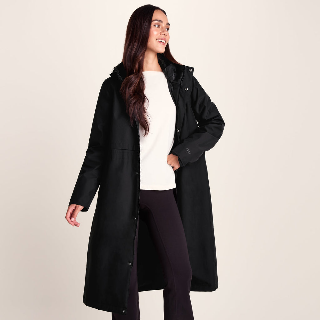 Ari Womens Longline Waterproof Insulated Trench Coat - Black