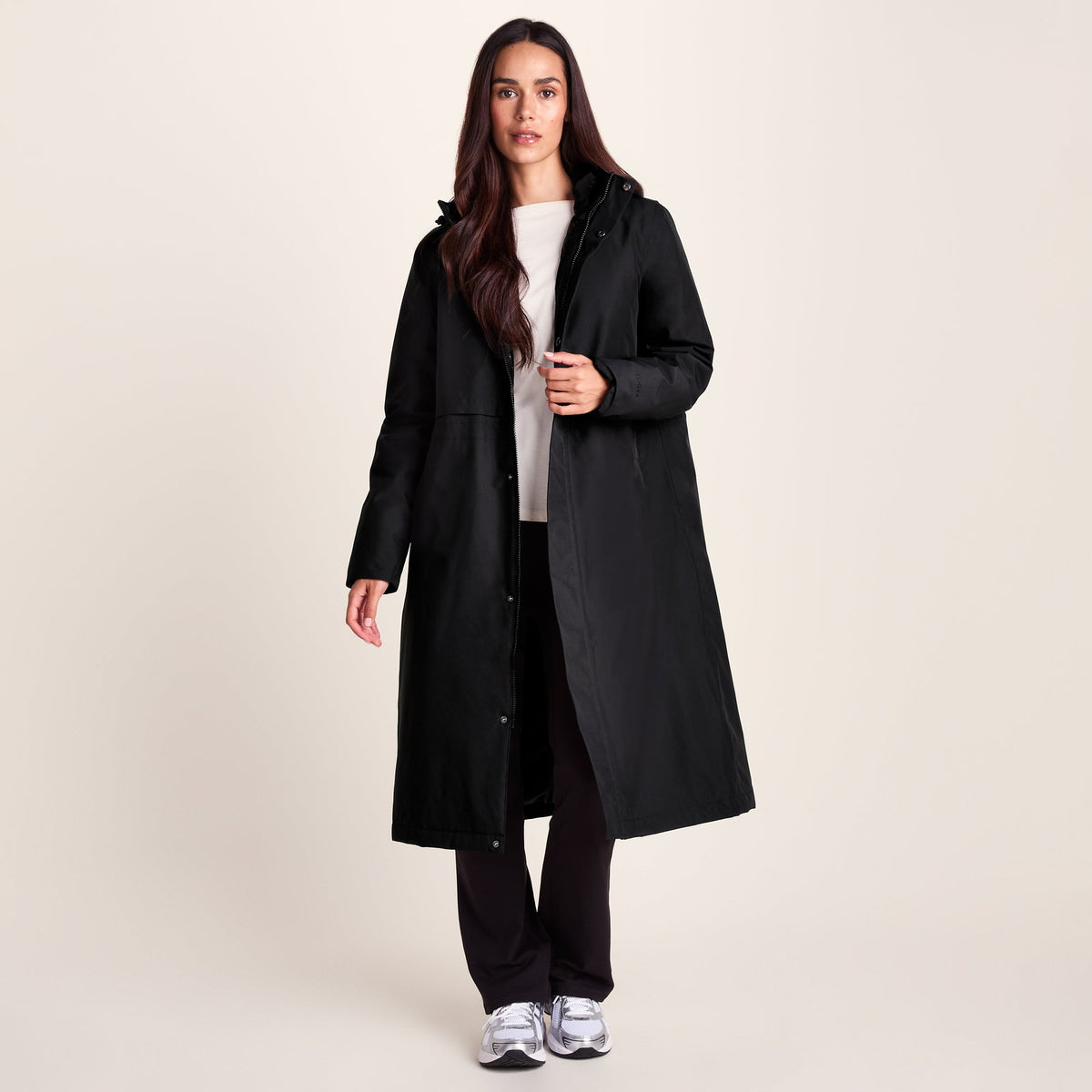 Ari Womens Longline Waterproof Insulated Trench Coat - Black - Image 9