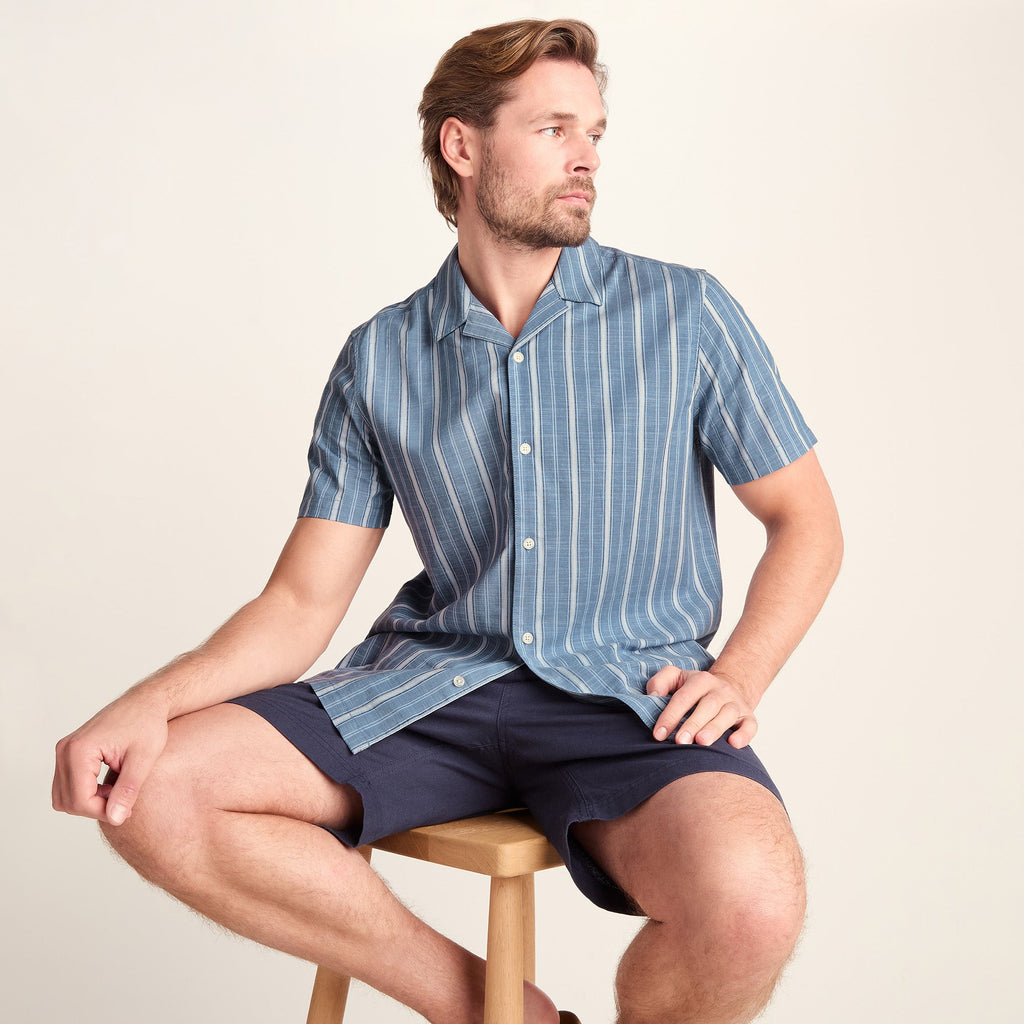 Boldon Mens 100% Cotton Supersoft Short Sleeve Shirt - Light Blue Stripe - Image 5