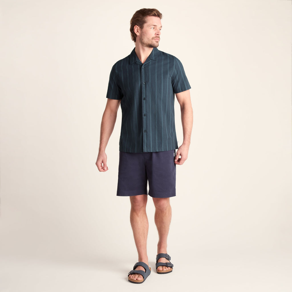 Boldon Mens 100% Cotton Supersoft Short Sleeve Shirt - Dark Indigo Stripe - Image 3