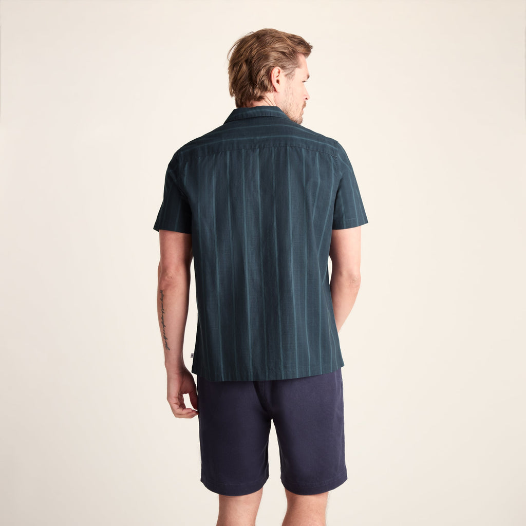 Boldon Mens 100% Cotton Supersoft Short Sleeve Shirt - Dark Indigo Stripe - Image 4