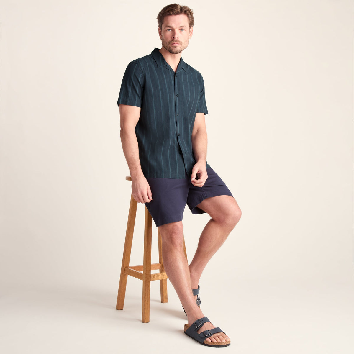 Boldon Mens 100% Cotton Supersoft Short Sleeve Shirt - Dark Indigo Stripe - Image 5