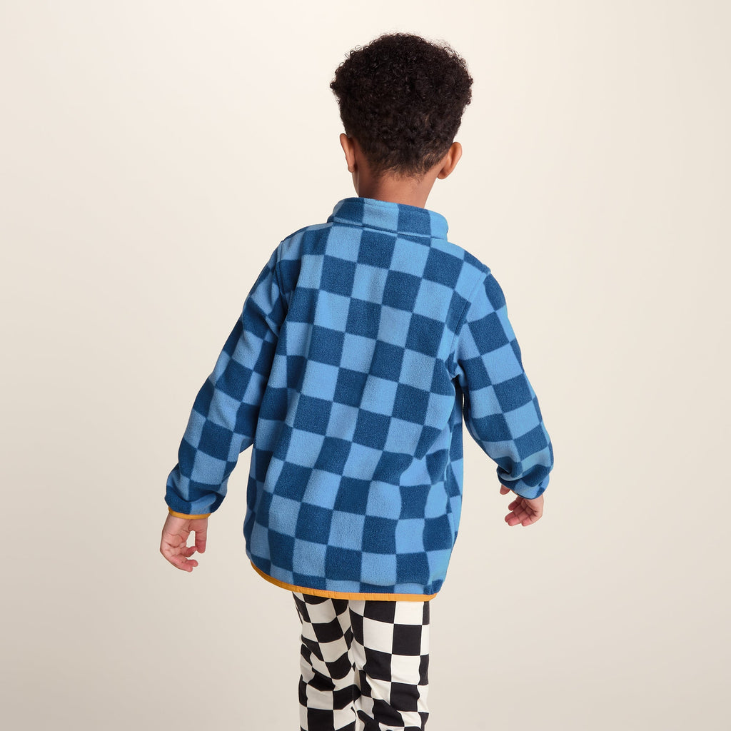 Brecknock Kids Shaun the Sheep Fleece Zip Neck - Bluebell/Night Blue Checkerboard - Image 3