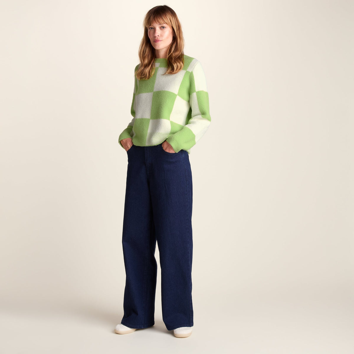 Celeste Womens Checkerboard Chunky Knit Jumper - Lemon Lime - Image 6