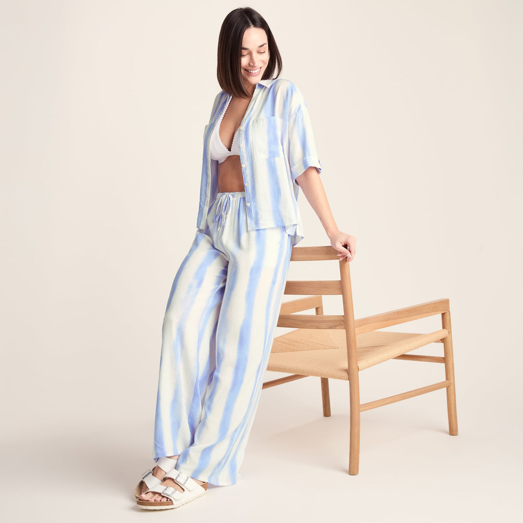 Christina Womens Wide Leg Lightweight Trousers - Blue Hues Print - Image 4