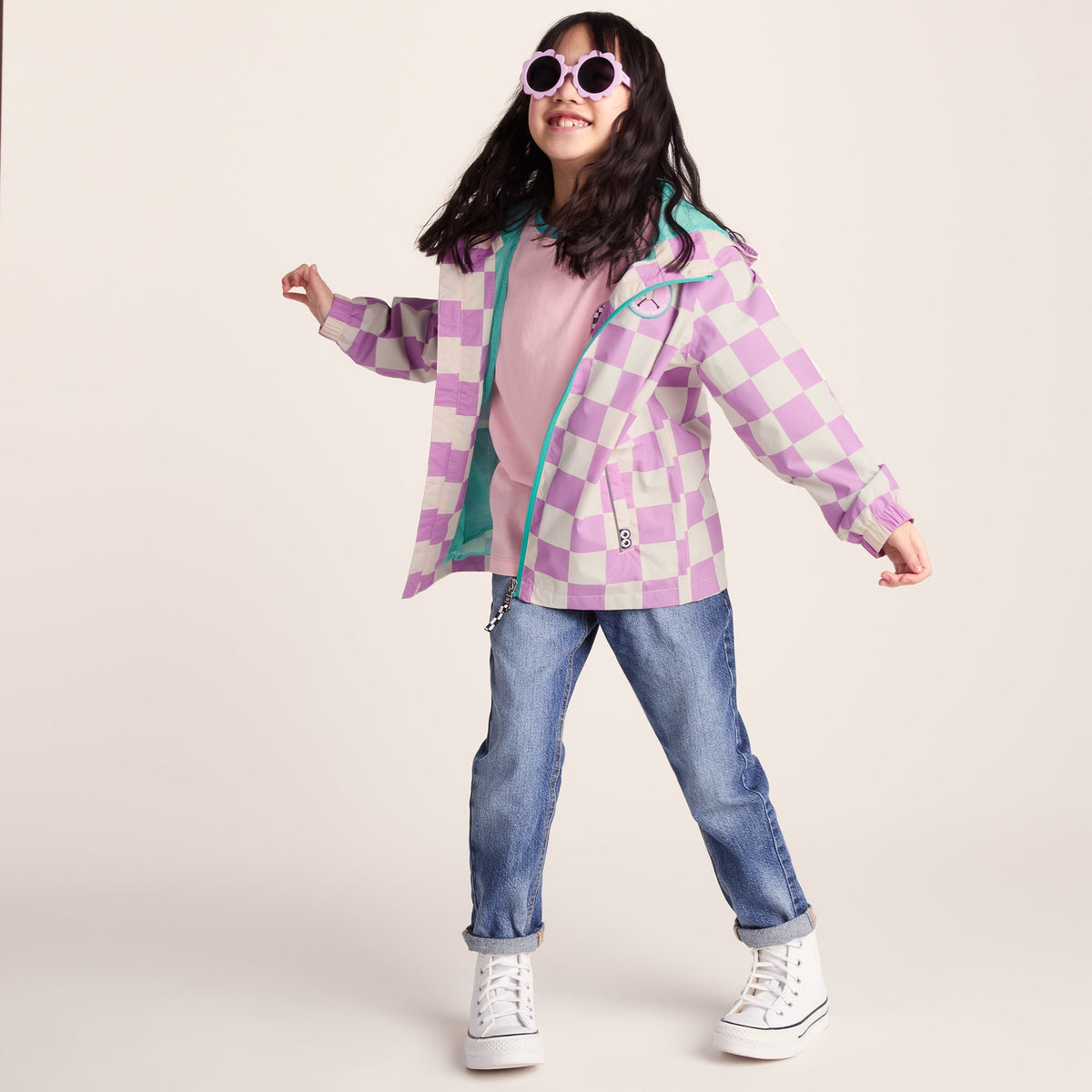 Cohampshire Kids Shaun the Sheep Waterproof Jacket - Lilac Haze/White Checkerboard - Image 3