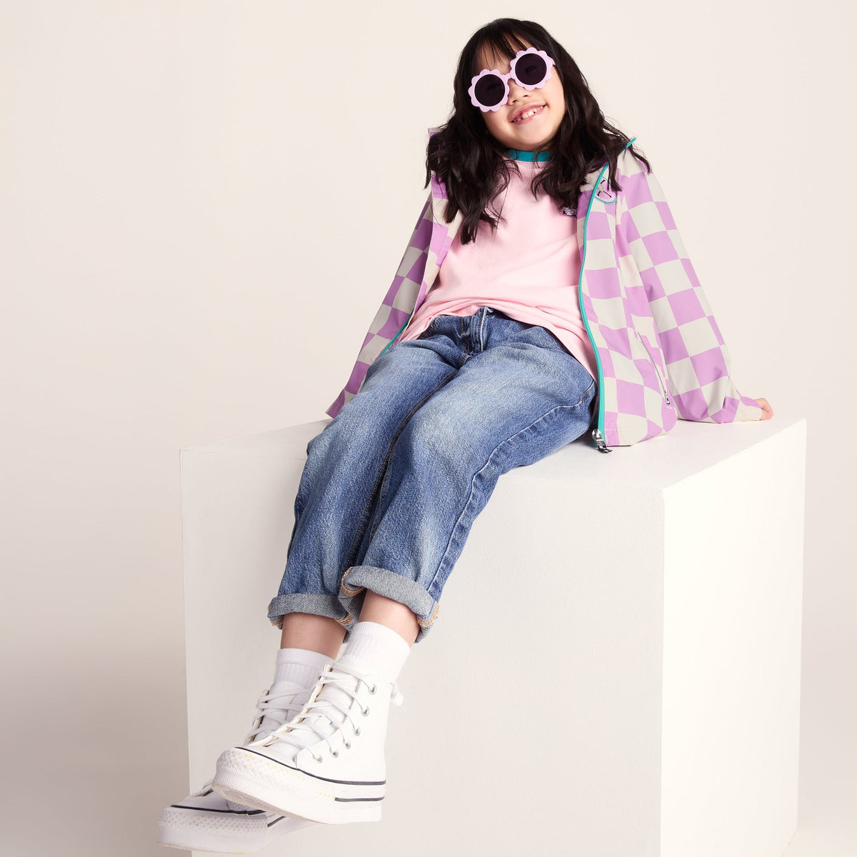 Cohampshire Kids Shaun the Sheep Waterproof Jacket - Lilac Haze/White Checkerboard - Image 6