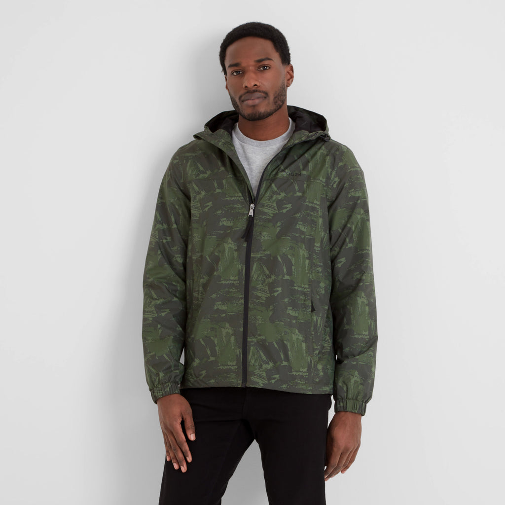 Craven Mens Waterproof Packaway Jacket - Forage Green Brushstroke Print