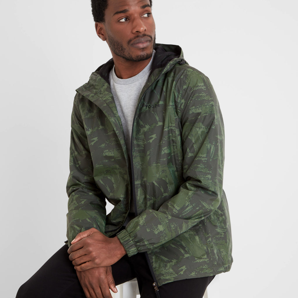 Craven Mens Waterproof Packaway Jacket - Forage Green Brushstroke Print - Image 5