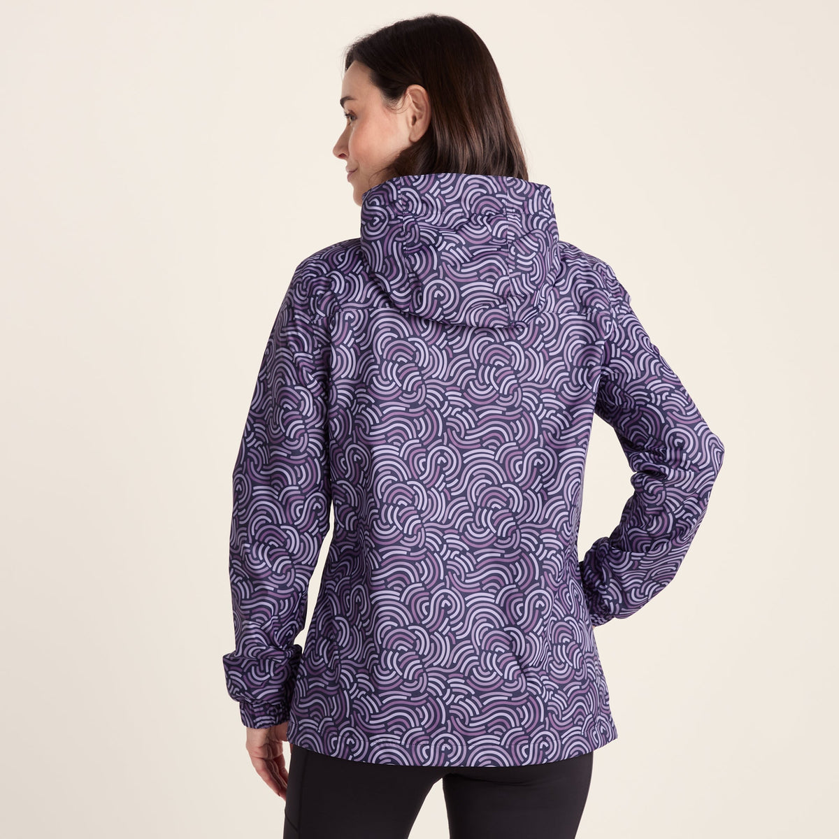 Craven Womens Waterproof Packaway Jacket - Dk Indigo/Lilac Blossom Wave Print - Image 6