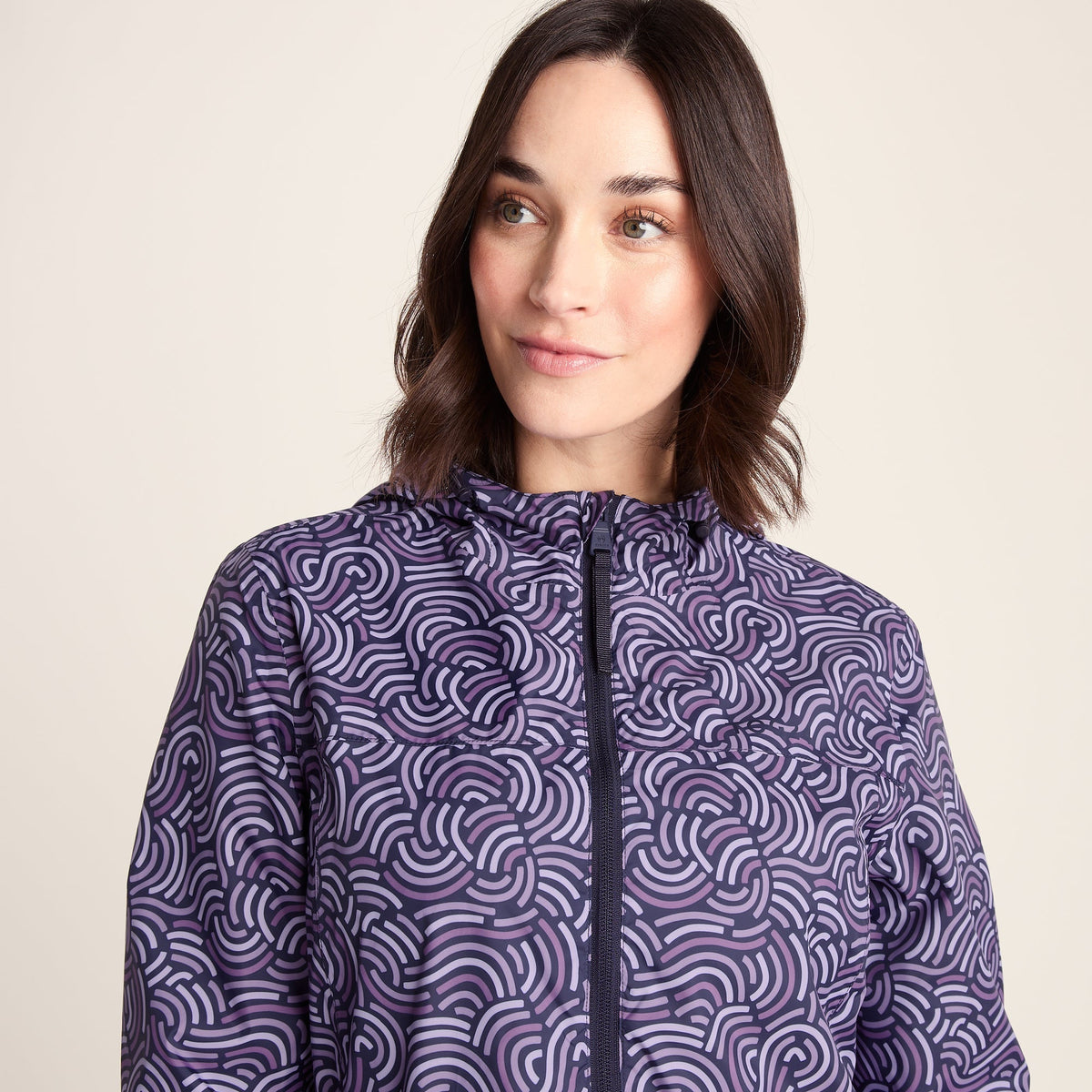 Craven Womens Waterproof Packaway Jacket - Dk Indigo/Lilac Blossom Wave Print - Image 7