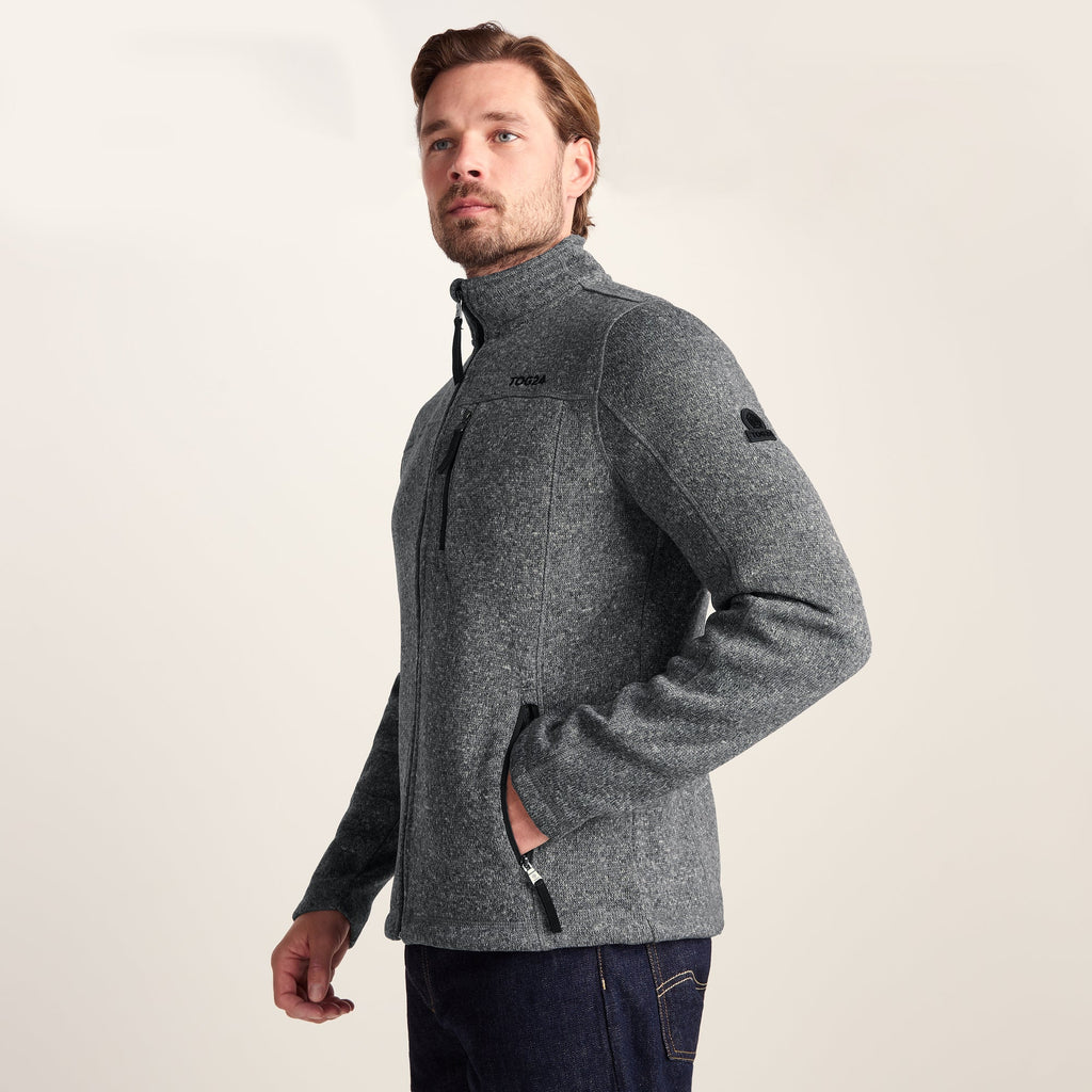 Cresswell Mens Knitlook Fleece Jacket - Dark Grey Marl - Image 6