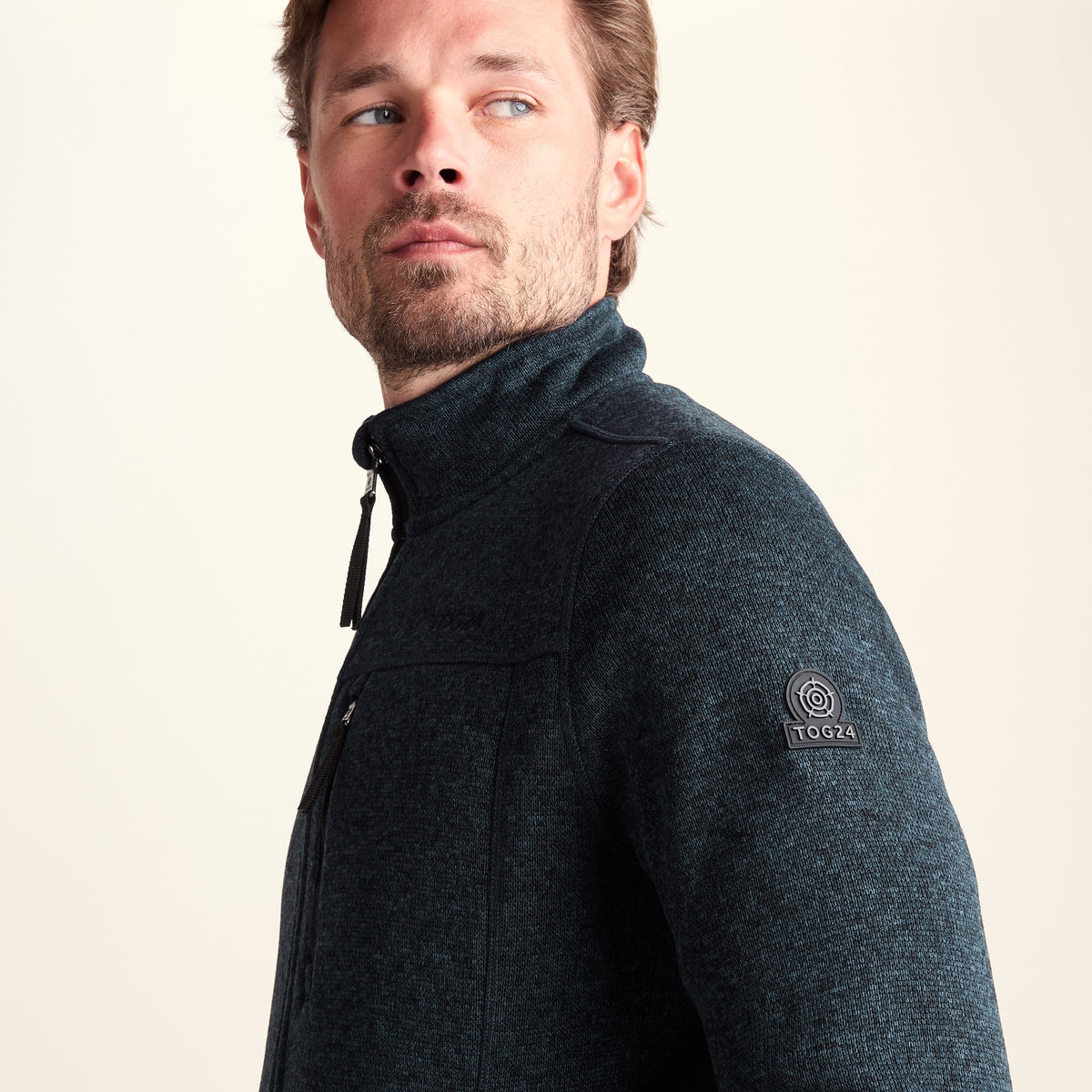 Cresswell Mens Knitlook Fleece Jacket - Dark Indigo Marl - Image 6