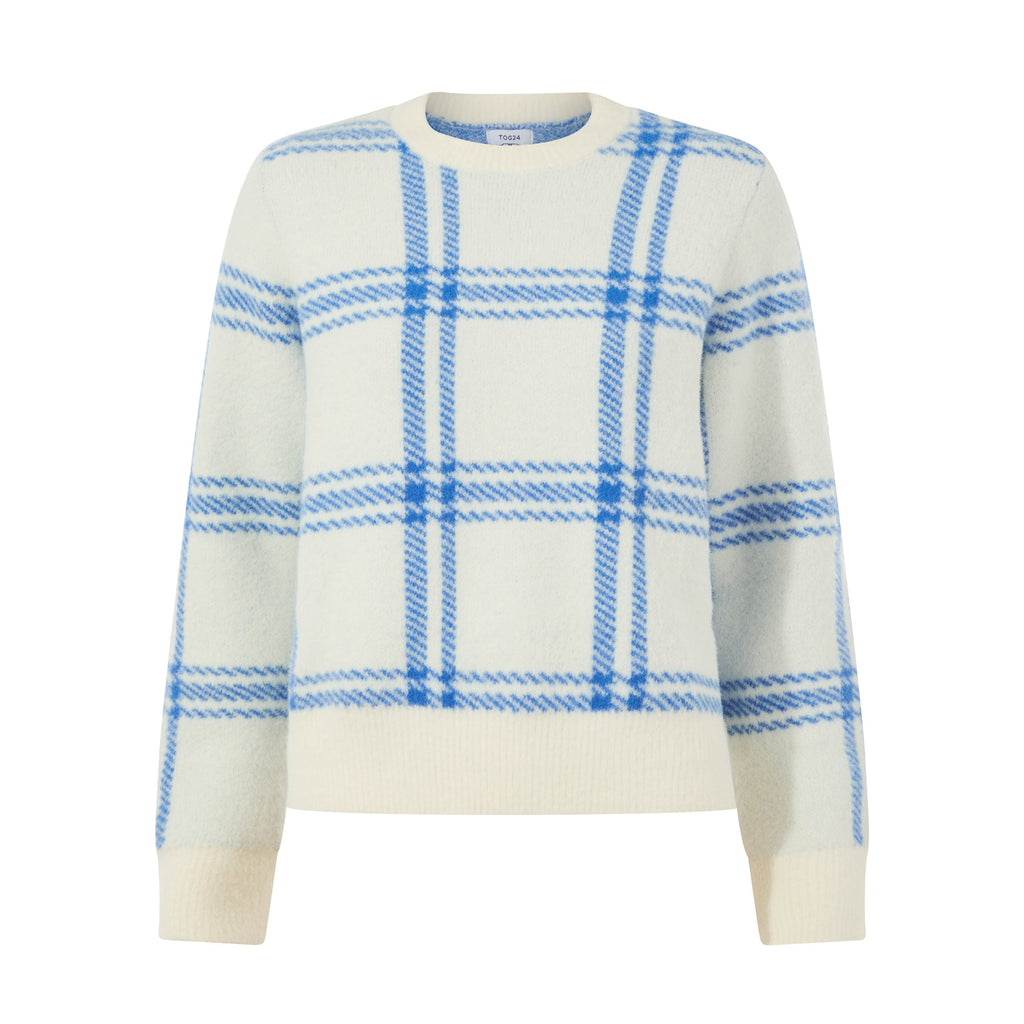 Delilah Womens Checked Chunky Knit Jumper - Vanilla & Cobalt Check - Image 8