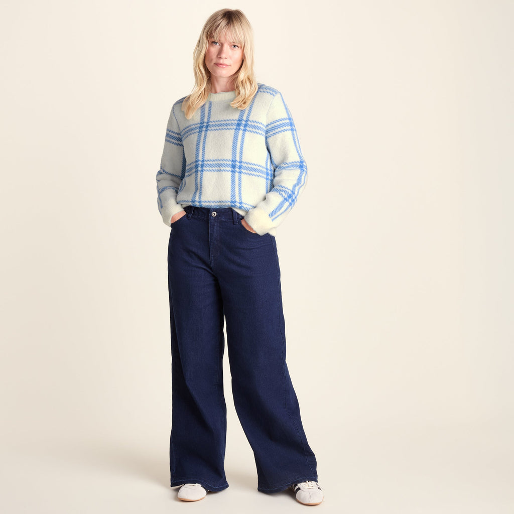 Delilah Womens Checked Chunky Knit Jumper - Vanilla & Cobalt Check - Image 3