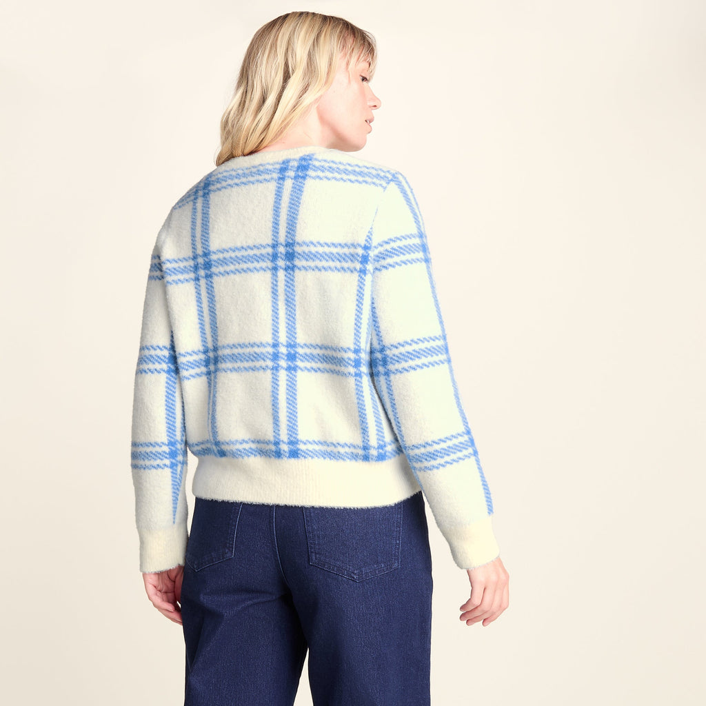 Delilah Womens Checked Chunky Knit Jumper - Vanilla & Cobalt Check - Image 4