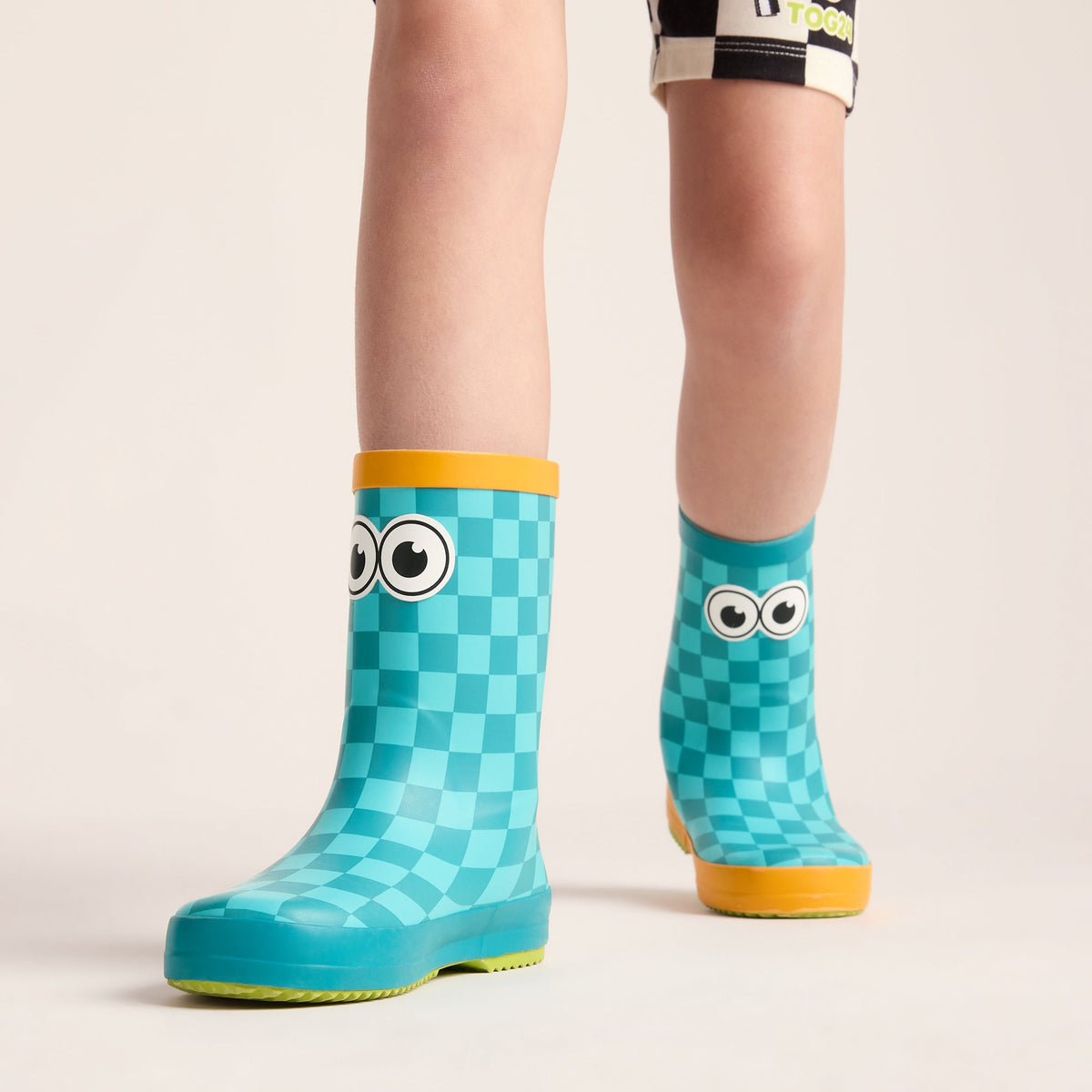 Dorper Kids Shaun the Sheep Wellies - Spearmint/Bubblegum Checkerboard