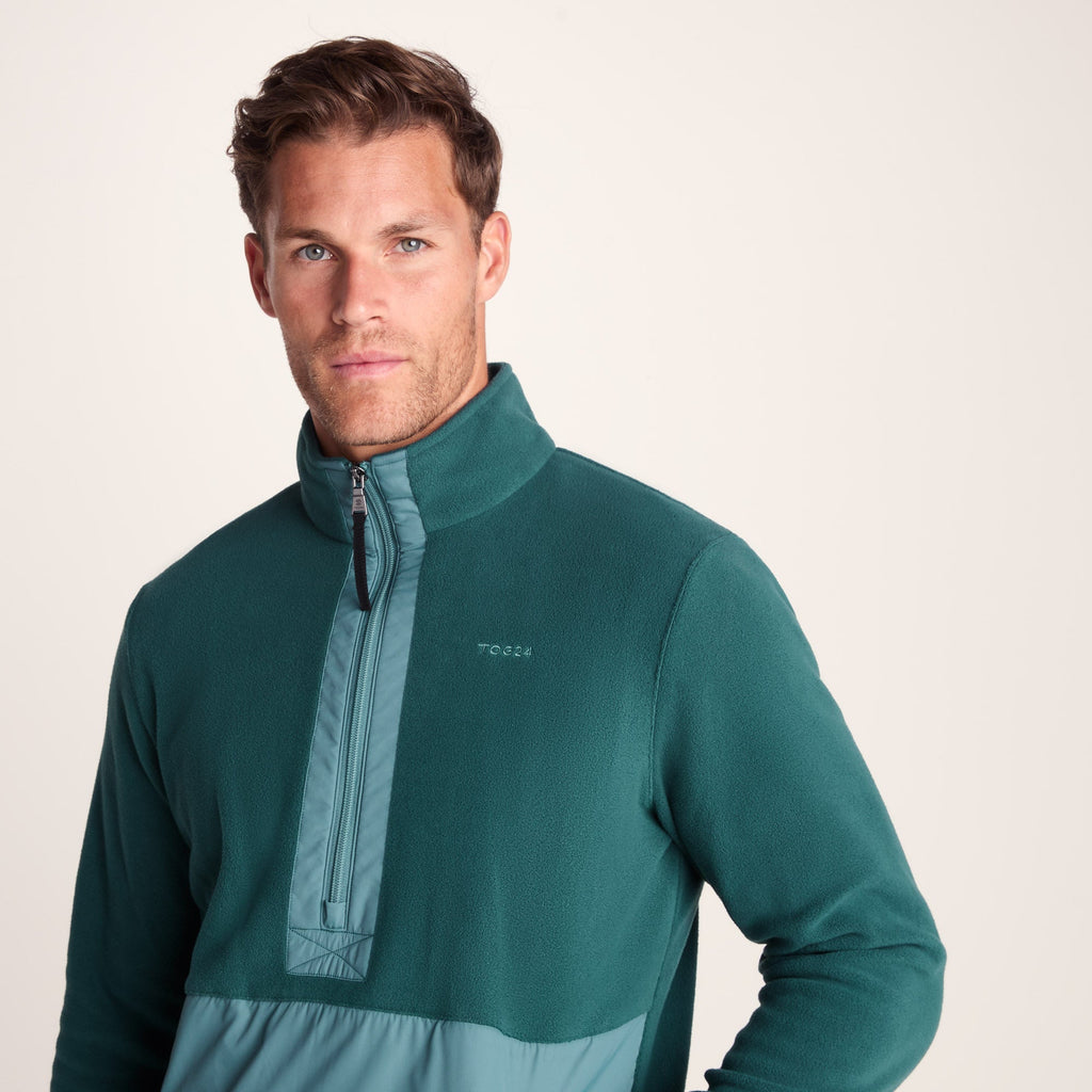Dowson Mens Relaxed Fit Microfleece Zip Neck - Hydro Blue/Dark Turquoise - Image 3