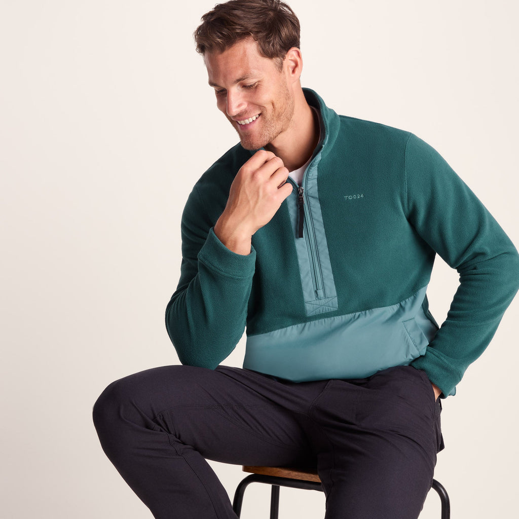 Dowson Mens Relaxed Fit Microfleece Zip Neck - Hydro Blue/Dark Turquoise - Image 4