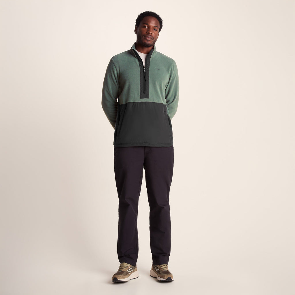 Dowson Mens Relaxed Fit Microfleece Zip Neck - Black/Light Forest - Image 2