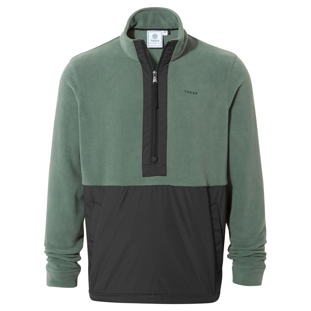 Dowson Mens Relaxed Fit Microfleece Zip Neck - Black/Light Forest - Image 7